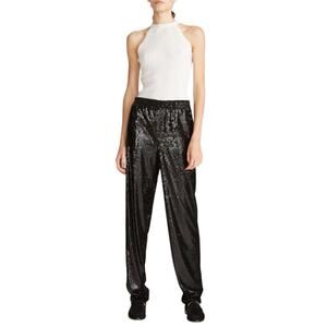 Halston Hannah Black Sequin Pull-On Jogger Pants 6 Glam Party New Year's Holiday